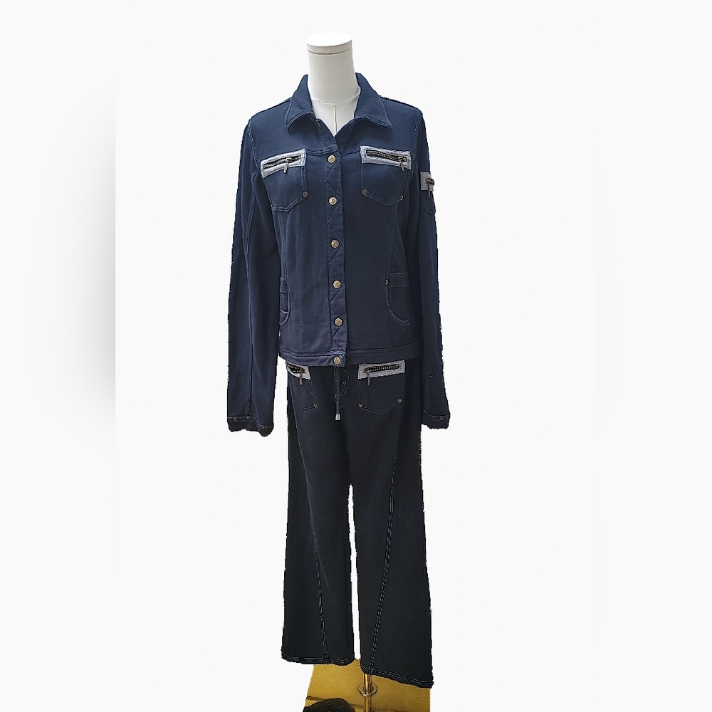 Pelle Pelle VINTAGE 90 ‎ Dark BLACK  Button-Up Pantsuit FASHION